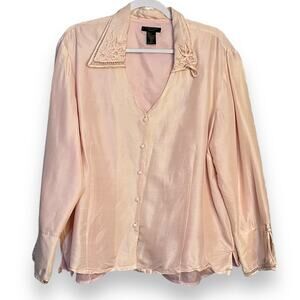 Anne Carson Blazer Jacket Women's 2X Pink Lined Button Front Formal Barbiecore
